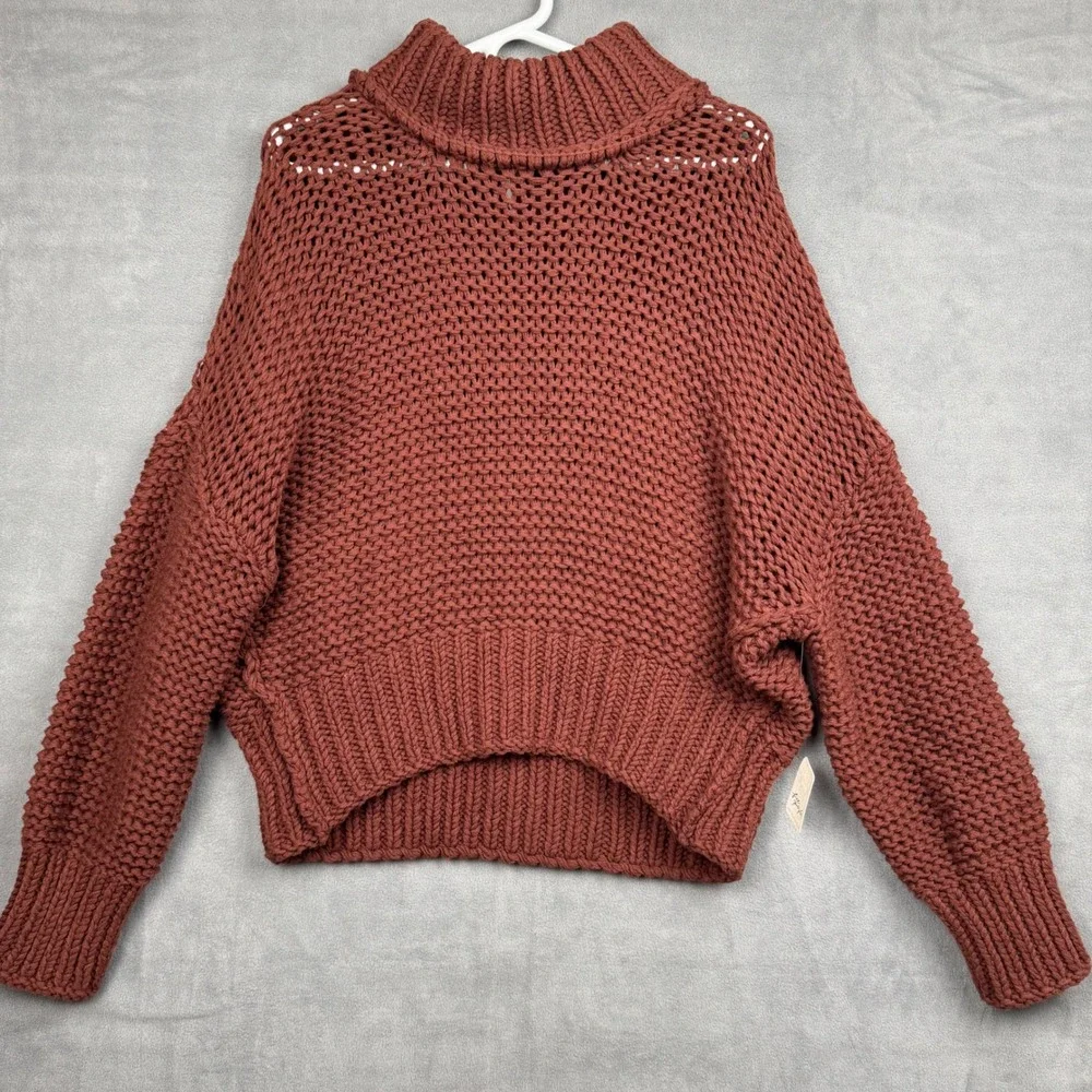 Free People Chocolate Merlot Chunky Knit Turtleneck Sweater Oversized Size L NWT